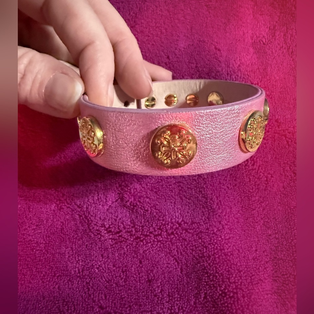 Rustic Cuff Pink Leather Cuff Bracelet with Gold Studs